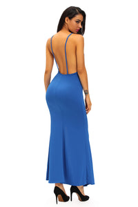 Blue Crisscross Daring Back Maxi Dress