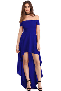 Blue High Low Hem Off Shoulder Party Dress