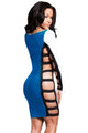 Blue Long Sleeve Sided Slits Bodycon Dress