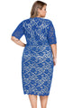 Blue Plus Size V-Neck Half Sleeve Lace Midi Dress