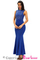 Blue Shimmering Rhinestone Embellished Maxi Mermaid Dress