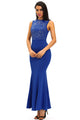Blue Shimmering Rhinestone Embellished Maxi Mermaid Dress
