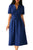 Blue Split Neck Short Sleeve Midi Dress with Bowknots