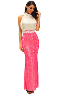 Bow Tie High Neck Silk Lace Fishtail Evening Dress