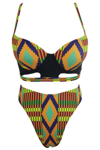 Bright African Print Cut out High Waist Swimsuit