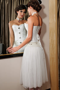 Brocade Steampunk Corset with Clasp Fasteners White