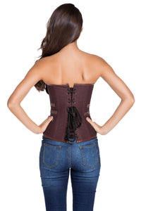Brown 12 Steel Bones Steampunk Corset with Thong
