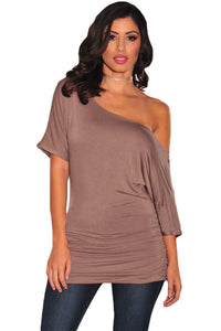 Brown Half Sleeves Ruched Tunic Top
