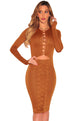 Brown Lace up Cut out Long Sleeves Bodycon Dress
