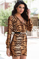 Brown Multi Surplice Leopard Print Dress