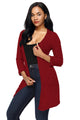Sexy Burgundy 3/4 Sleeve Open Front Casual Knit Sweater