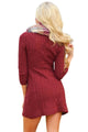 Sexy Burgundy Cable Knit Fitted 3/4 Sleeve Sweater Dress