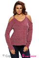 Burgundy Cold Shoulder Knit Long Sleeves Sweater