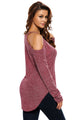 Burgundy Cold Shoulder Knit Long Sleeves Sweater