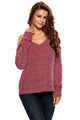 Burgundy Cold Shoulder Knit Long Sleeves Sweater