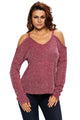 Burgundy Cold Shoulder Knit Long Sleeves Sweater