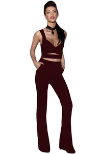 Burgundy Cross Front Crop Top and Pocket Pant Set