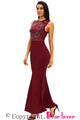 Burgundy Shimmering Rhinestone Embellished Maxi Mermaid Dress