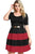 Burgundy Stripes Detail Belted Plus Size Skater Dress