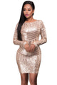 Champagne Long Sleeves Cut out Bare Back Sequin Dress