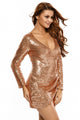 Champagne Ruched Sequin Long Sleeve Nightclub Dress