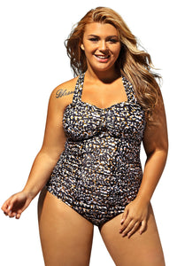 Cheetah Print Plus Size Two Piece Swimsuit