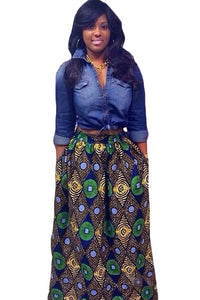 Chic Circle Diamond African Print Maxi Skirt