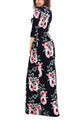 Sexy Classic Floral Print Black 3/4 Sleeve Maxi Dress