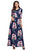 Classic Floral Print Navy 3/4 Sleeve Maxi Dress.