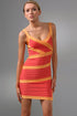 Color Block V Neck Orange Bandage Dress