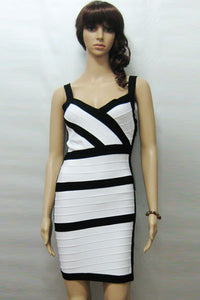 Color Block V Neck White Bandage Dress