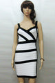 Color Block V Neck White Bandage Dress