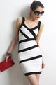 Color Block V Neck White Bandage Dress