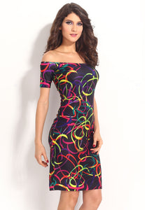 Colorful Circles Print Black Midi Dress