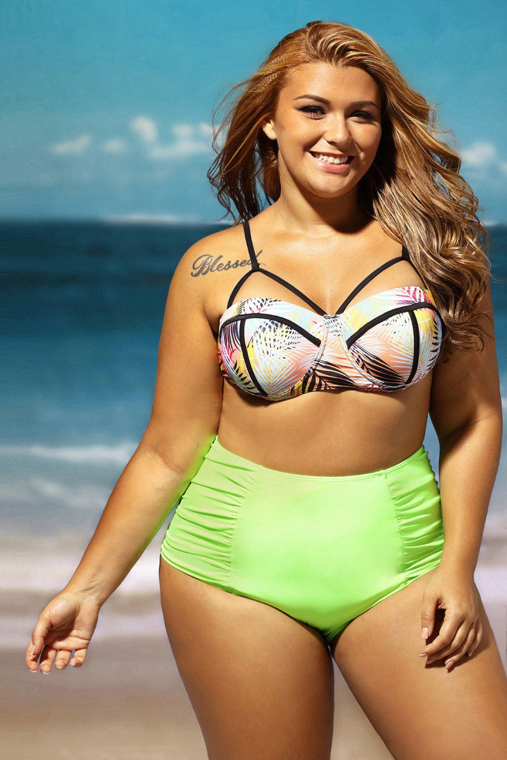 Sexy Curvy Girl Tropical Style High Waist Bathing Suit – SEXY