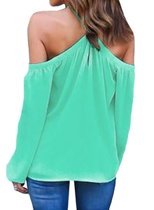 Cyan Long Sleeve Off Shoulder Halter Top