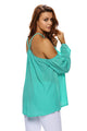 Cyan Long Sleeve Off Shoulder Halter Top