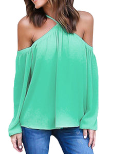 Cyan Long Sleeve Off Shoulder Halter Top