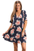 Dark Blue Pocket Design Summer Floral Shirt Dress