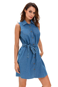 Dark Wash Belted Denim Shirt Dress