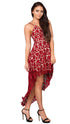 Date Red Hollow Lace Nude Illusion Hi-low Party Dress