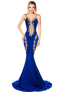 Deluxe Lace Applique Blue Mermaid Party Dress