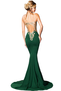 Deluxe Lace Applique Green Mermaid Party Dress