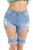 Denim Blue Distressed High Waist Bermuda Shorts
