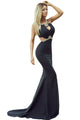 Diamond Embellished Sexy Cutout Black Mermaid Prom Dress