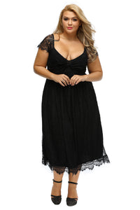 Elegant Lace Embellished Black Plus Size Dress