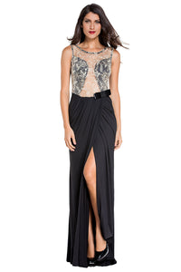 Embroidered Mesh Wrap Maxi Dress