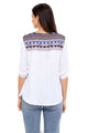Sexy Embroidered Neck 3/4 Sleeve White Crepe Top