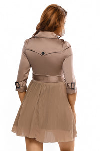 Fashion British Style Patchwork Pleated Lady Coat Dress