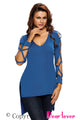 Fashionable V Neck Crisscross Hollow-out Long Sleeves Top Blue
